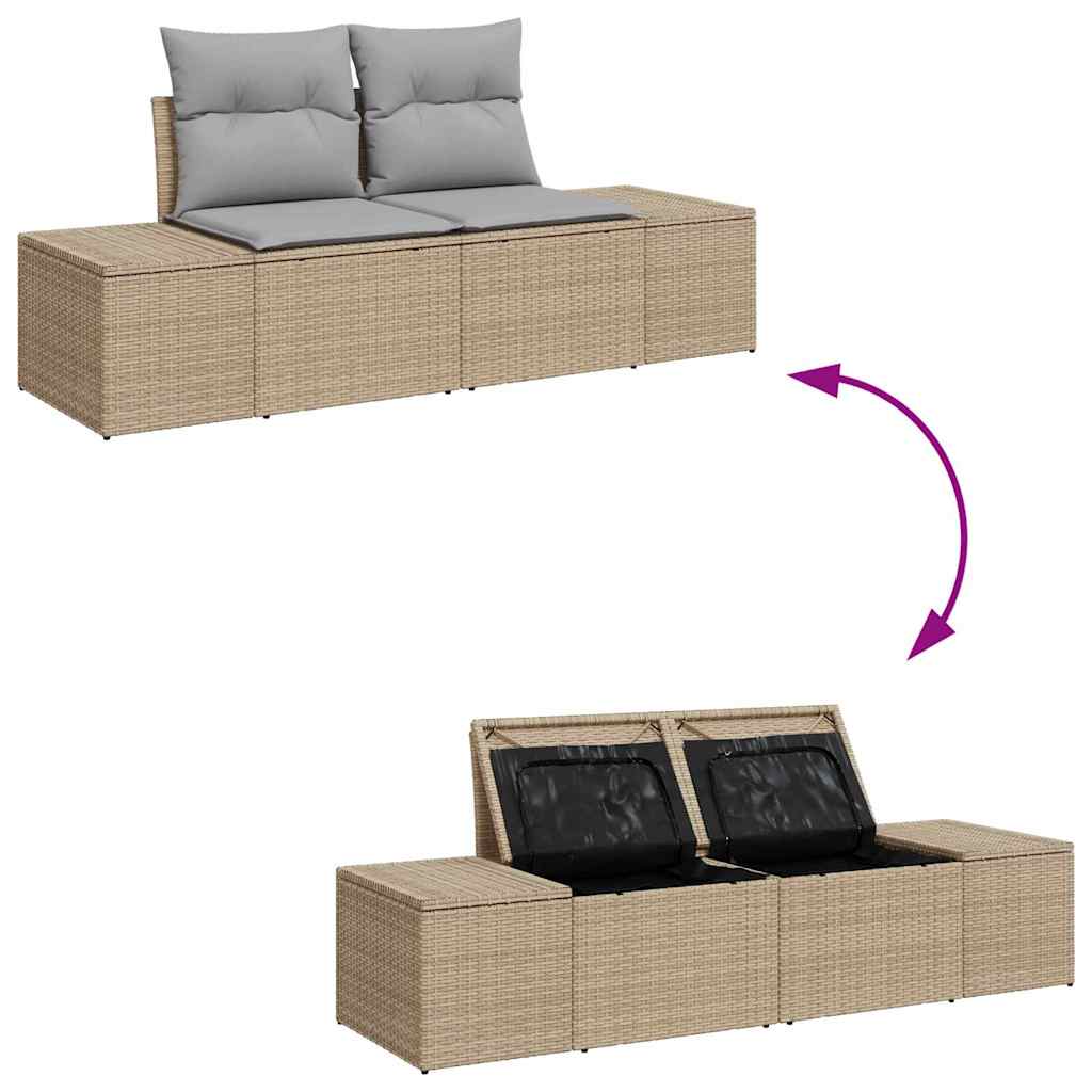Garden Sofa with Cushion Beige 123 x 62 x 69cm Poly Rattan